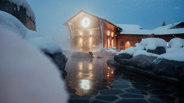 Woman relaxing in hot springs