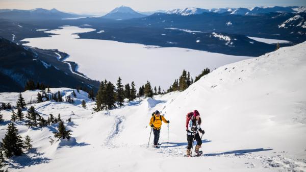 People snowshoeing up Mount White