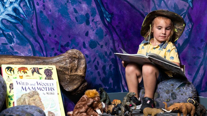 Reading in the kids area at the Yukon Beringia Interpretive Centre