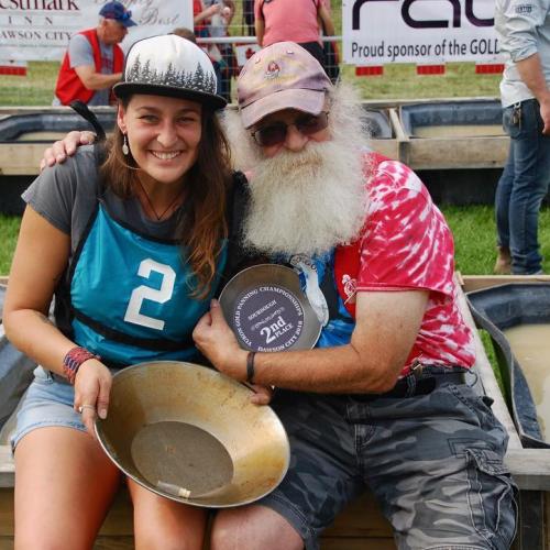 Teammates pan for gold in the Yukon