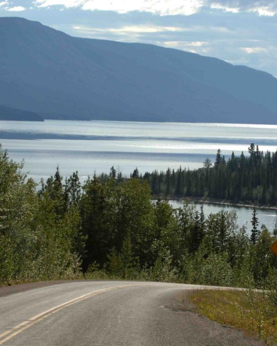 Campbell highway roaring hills towards a large lake 