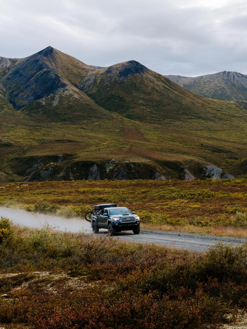 Truck drives along the Dempster Highway