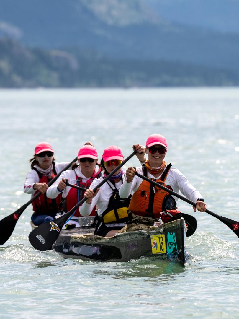 Paddlers competing in the Yukon River Quest