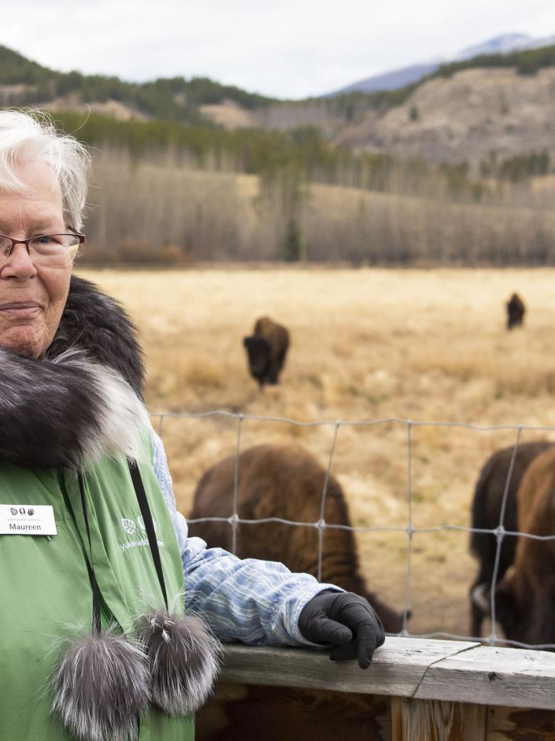 maureen pose bison staff BANNER image Fall 2020 YWP Lindsay Caskenette.jpg