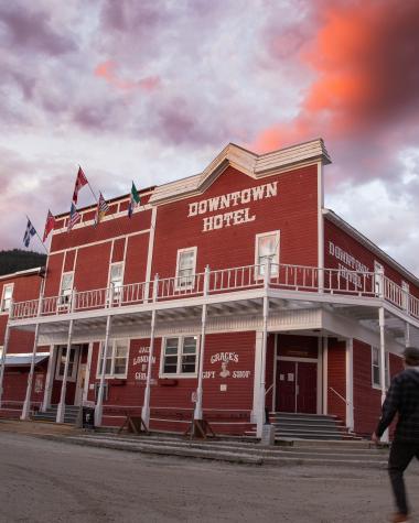 Sunset over the Downtown Hotel in Dawson City